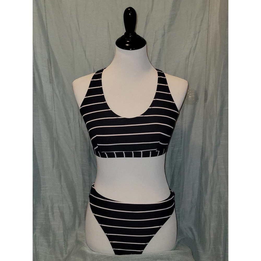 NWOT Strappy black and white Bikini size large